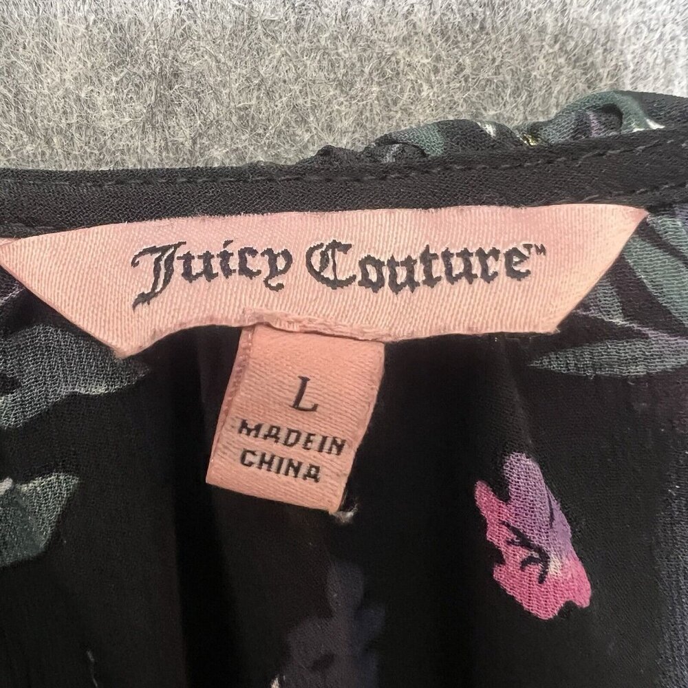 Juicy Couture Top Large Sleeveless Black Floral V Neck Ruffle‎ Collar Lined - Picture 2 of 8